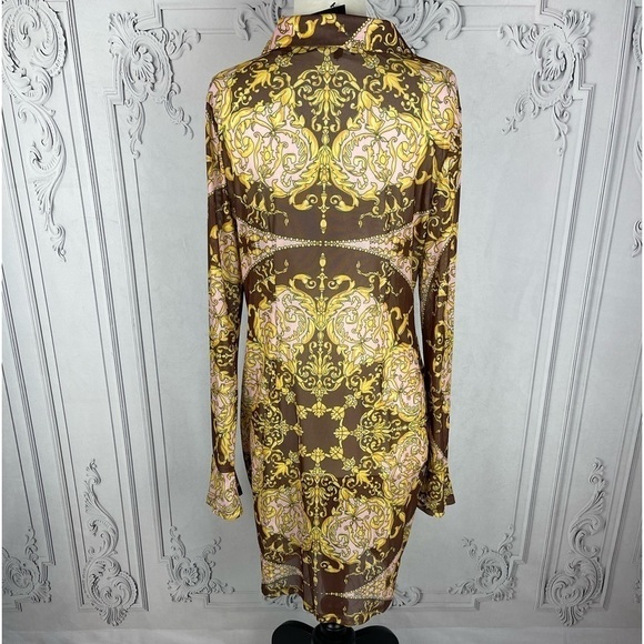 Elegant Brown and Gold Long Sleeves Women’s Midi Dress - Picture 5 of 6